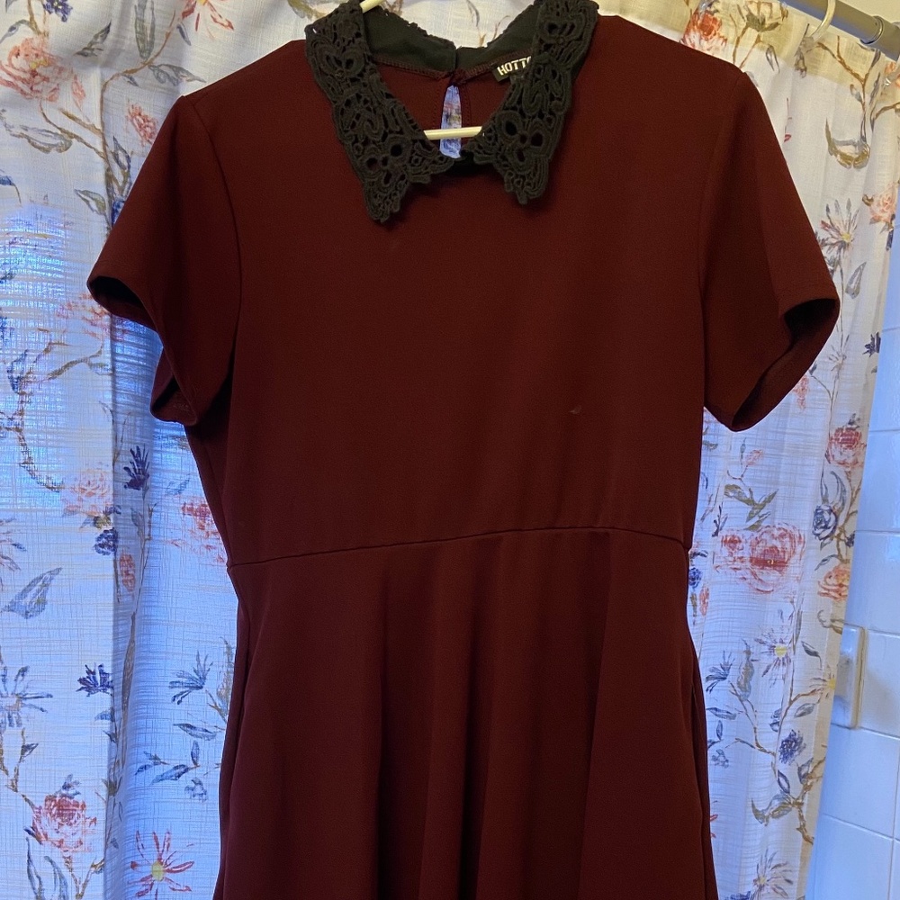 Hot Topic Lace Collar Maroon Dress Large